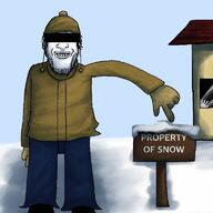 background censor_bar clothes full_body glove hair hand hat house meta:low_resolution pointing_at_object roof shading shadow shoe snow variant:markiplier_soyjak window // 768x768 // 65.9KB