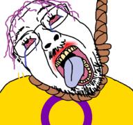 ack crying glasses intersex purple_hair rope stubble yellow_teeth // 657x615 // 150.8KB