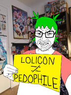 4chan 4cuck angry anime glasses green_hair hair hatsune_miku loli meta:NOT_WARRIOR-Z pedophile sailor_moon sign stubble variant:hentscheljak vocaloid yotsoyba // 900x1200 // 665.4KB