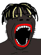 black_skin glasses hair open_mouth redraw soyjak stubble variant:goopjak yellow_sclera // 600x800 // 140.2KB