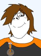 award badge brown_hair closed_mouth dan female genderbend glasses hair pooner smile subvariant:gapejak_female subvariant:terryjak variant:gapejak // 870x1174 // 35.7KB