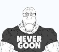 buff closed_mouth front_facing frown glasses muscles never_goon sad shirt_with_words soyjak stubble subvariant:unbotheredchud tired variant:markiplier_soyjak // 1059x929 // 43.5KB