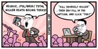 adolf_hitler closed_mouth comic crowd glasses hair kys laptop linux multiple_people nigger open_mouth pol_(4chan) politics racism shotgun smirk smug soyjak speech_bubble stonetoss text total_nigger_death variant:chudjak // 1000x500 // 222.8KB