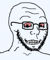 bloodshot_eyes closed_mouth crazed crazy glasses gritting_teeth happy insane looking_at_you monochrome pout pupils sinister soyjak stubble subvariant:soyak_(crazed) template transparent_background uncanny variant:soyak // 665x800 // 46.0KB