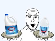 ammonia arm bleach chloramine clorox gas glasses hand holding_object holding_plate kroger open_mouth plate soyjak stubble transparent_background variant:platejak // 1840x1350 // 1.0MB