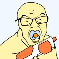 asian baby caca glasses gun nerf pacifier small_eyes soyjak transparent_background variant:feraljak yellow_skin // 1025x1025 // 29.2KB
