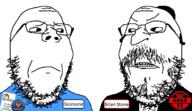 2soyjaks angry award badge best_soy boss closed_mouth clothes frown glasses judaism mustache name_tag ribbon sad scared sign soyjak stubble text variant:gapejak // 1378x800 // 312.8KB