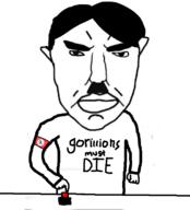 adolf_hitler angry arm button closed_mouth ear glasses hair hand millions_must_die mustache nazism pun soyjak subvariant:chudjak_front swastika text variant:chudjak // 615x680 // 101.0KB