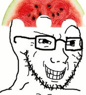 clothes food foodjak fruit glasses grin hat smug soyjak stubble variant:soyak watermelon // 245x270 // 72.7KB