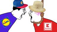 2soyjaks flag glasses hair hanging kaufland lidl looking_at_each_other mustache open_mouth pink_hair redraw rope soyjak stubble suicide tongue tranny variant:chudjak variant:quarrel_soyjaks yellow_teeth // 1280x720 // 343.3KB