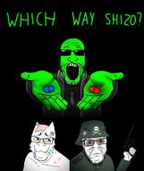 beard black_background bluepill closed_mouth clothes faggot fed furfag furry glasses glowie glownigger groomed helmet holding_gun holding_object matrix meds open_mouth psyop redpill schizo silly soldier suit swastika uniform variant:feraljak variant:markiplier_soyjak // 1800x2144 // 642.2KB