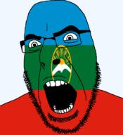 flag flag:karachay-cherkessia full_head glasses hair karachay-cherkessia looking_to_the_right open_mouth russia soyjak star_(symbol) stubble sun teeth text transparent transparent_background variant:cobson // 721x789 // 48.7KB