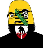 Saxony-Anhalt animal bear bird castle eagle flag flag:saxony-anhalt full_head germany glasses hair looking_at_you open_mouth smile soyjak stubble teeth variant:cobson // 775x849 // 88.1KB