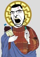 adolf_hitler bloodshot_eyes blue_eyes classical_art_parody clothes country flag germany glasses hair holding_object holding_syringe mustache nazism open_mouth robe sonnenrad soyjak stubble swastika syringe text vaccine variant:cobson // 1200x1676 // 1.1MB