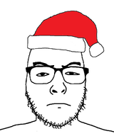 christmas closed_mouth clothes facial_hair glasses hat holiday santa_hat soyjak stubble uncjak variant:uncjak white_background // 900x1079 // 137.7KB