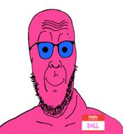 blue_glasses closed_mouth doll_(user) glasses pink pink_skin small_eyes soyjak stubble variant:cobbert // 518x565 // 16.0KB