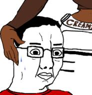 2soyjaks black_skin blacked glasses hand_on_hip meme nervous soyjak soylent_(creamy_chocolate) subvariant:soyniqua variant:chudjak variant:soytan // 338x350 // 34.1KB