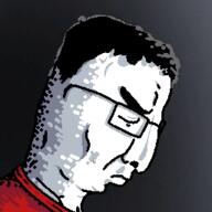 closed_eyes closed_mouth clothes hair its_over red_shirt sad shading side_profile text variant:chudjak // 256x256 // 26.1KB