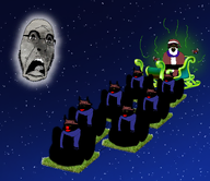 antlers beard big_lips cat_ear clown_nose discord eyebrows glowing grass greater_jartyfly jartyfly jimbo_(namefag) jimbo_(user) meta:namefags moon night niko_(oneshot) oneshot santa_claus santa_hat scared scarf soyjak star stink_lines subvariant:branigger subvariant:branigger_34 subvariant:doctos teeth vantablack_skin variant:alicia variant:brandon variant:cobson white_beard yellow_sclera yellow_teeth // 2100x1813 // 1.7MB