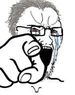 bloodshot_eyes crying glasses hair hand mustache open_mouth pink_floyd pointing pointing_at_viewer prog_rock roger_waters soyjak stretched_mouth variant:soyak // 785x1000 // 111.7KB