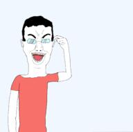 arm clothes glasses hair hand open_mouth redraw smile soyjak subvariant:chudjak_front tshirt variant:chudjak // 534x529 // 27.4KB