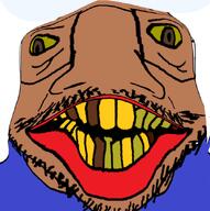 bad_teeth blue_shirt brown_eyes brown_skin glasses grimace open_mouth slopjak stubble teeth variant:perljak white_background white_teeth // 645x648 // 214.6KB