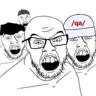 4chan 4soyjaks angry cap clothes glasses grey_hair hair hat looking_at_you mustache nose_piercing open_mouth qa_(4chan) soyjak stubble variant:feraljak // 1500x1500 // 509.0KB
