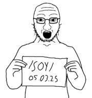 soy bald front_facing glasses holding_object meta meta:tagme text variant:soyak white_background white_skin wordswordswords // 1401x1494 // 34.0KB