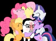 animal applejack chuddie glasses hair hugging lips my_little_pony pinkie_pie pony rarity_(my_little_pony) red_face twilight_sparkle variant:chudjak // 873x645 // 474.7KB