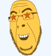 emoticon glasses grin happy no_eyes open_mouth series:soymoji soyjak star starstruck stubble variant:cobson yellow yellow_skin // 721x789 // 29.7KB