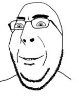 bald eyebrows glasses merge smile soyjak stubble subvariant:wholesome_soyjak template variant:cobson variant:gapejak // 666x832 // 17.5KB