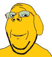 animal animated dog ear glasses janny licking_lips open_mouth smile soyjak stubble subvariant:wholesome_soyjak variant:gapejak yellow // 725x800 // 335.7KB