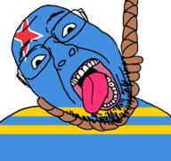 ack aruba flag flag:aruba glasses hair hanging netherlands open_mouth rope soyjak star_(symbol) stubble suicide teeth tongue variant:bernd yellow_teeth // 768x719 // 41.9KB