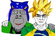 2soyjaks brazil buff catgirl chud_troon_alliance closed_mouth clothes dragon_ball flag flag:brazil friendship glasses green_hair hair hat homestuck i_love mustache nepeta_leijon purple_hair smile soyjak stubble subvariant:chudjak_front subvariant:muscular_chud tranny variant:bernd variant:chudjak // 834x541 // 331.7KB