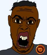 angry big_eyes big_lips black_skin bronze buck_teeth clothes discord discord_nitro disgusted ear glasses grey_shirt hair nigger nitro nitro_bronze open_mouth soyjak stubble transparent_background variant:halojak yellow_sclera yellow_teeth // 620x720 // 66.7KB