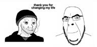 cigarette closed_mouth clothes doomer glasses hat smile soyjak stubble text variant:cobson variant:wojak // 828x406 // 58.9KB