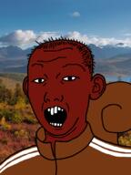 animal brown_skin buck_teeth clothes ear forest hair irl_background open_mouth russia soyjak tail track_suit trend:squirreljakking variant:kuzjak // 810x1080 // 520.9KB