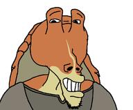 alien beige_skin clothes ear eye_stalks grey_shirt horn jar_jar jar_jar_binks jedi long_nose orange_skin prequels skinny soyjak star_wars stubble subvariant:smokeyjak subvariant:wholesome_soyjak ugly variant:gapejak // 1170x968 // 45.3KB