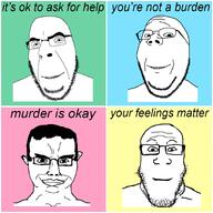 4soyjaks artist:conservativewaluigi beard chud closed_mouth glasses reddit_meme smile subvariant:chudjak_front subvariant:neutralplier subvariant:wholesome_soyjak text tranny_meme variant:chudjak variant:cobson variant:gapejak variant:markiplier_soyjak xitter_meme // 931x932 // 325.0KB