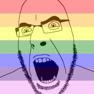 flag glasses lgbt open_mouth soyjak stubble variant:cobson // 721x720 // 15.3KB