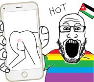 anus arm country flag gay glasses hand holding_object holding_phone iphone jordan leg lgbt nsfw open_mouth phone screen soyjak stubble subvariant:phoneplier subvariant:phoneplier_vertical text variant:markiplier_soyjak // 1028x898 // 501.1KB