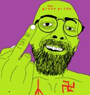 beard ear glasses green green_skin hand middle_finger soyjak swastika text variant:daedaluson // 861x903 // 44.9KB