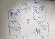 3soyjaks bottle closed_mouth clothes crying glasses hat irl its_over millions_must_die open_mouth redraw smile soy soyjak soyteen stubble subvariant:chudjak_front text traditional_media variant:chudjak variant:cobson variant:soyak // 3066x2160 // 1.1MB