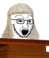 glasses hair judge open_mouth powdered_wig soyjak stubble table variant:soyak wig // 1000x1201 // 734.8KB