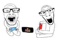 5soyjaks friendship full_body game glasses mario nintendo nintendo_switch open_mouth sitting soyjak_trio stubble variant:dylanjak variant:gapejak variant:markiplier_soyjak variant:punkjak variant:tony_soprano_soyjak video_game // 1496x1007 // 43.2KB