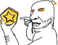 antenna arm closed_mouth hand holding_object mustache orange_eyes pointing reddit reddit_gold soyjak stubble variant:holdjak // 592x461 // 88.9KB