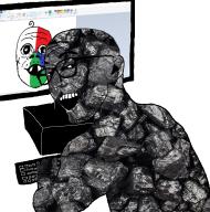 2soyjaks arm baby coal coal_skin computer deformed ear glasses hair hand mustache open_mouth screen smile smug soyjak stubble subvariant:jacobson trend:colorjak variant:a24_slowburn_soyjak variant:zoomer_on_computer // 696x701 // 619.8KB