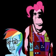 2soyjaks biting_lip blood creepy cutie_mark evil my_little_pony ominous pinkie_pie rainbow_dash scared subvariant:hornyson variant:chudjak variant:cobson // 2000x2000 // 107.4KB