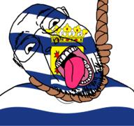 ack animal crown flag flag:zeeland glasses hair hanging lion netherlands open_mouth rope soyjak stubble suicide teeth tongue variant:bernd yellow_teeth zeeland // 768x719 // 91.7KB