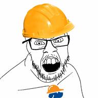 angry clothes dedeman glasses hat helmet mustache open_mouth soyjak stubble variant:feraljak // 1280x1280 // 100.7KB